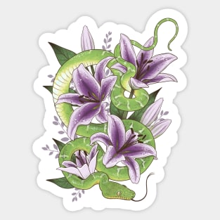 Emerald Tree Boa with Purple Stargazer Lilies Sticker